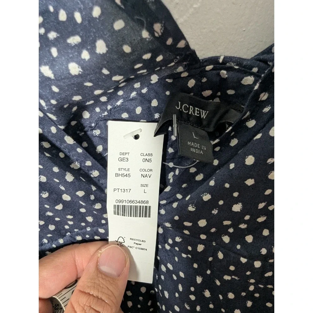 J CREW Women's Dress L‎ Blue Side-tie Beach  in Dot Blue White BH545 Coastal
